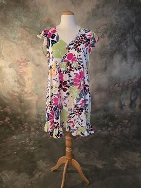 Jodifl Vibrant Floral Babydoll Mini Dress Vneck Flutter Sleeves S
